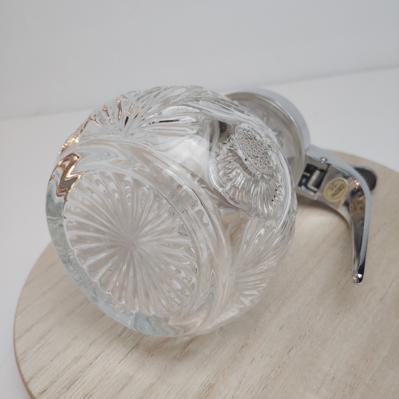 Crystal Cut Floral Leaf Pattern Glass Syrup Dispenser/ Pitcher with Lid - Picture 8 of 8